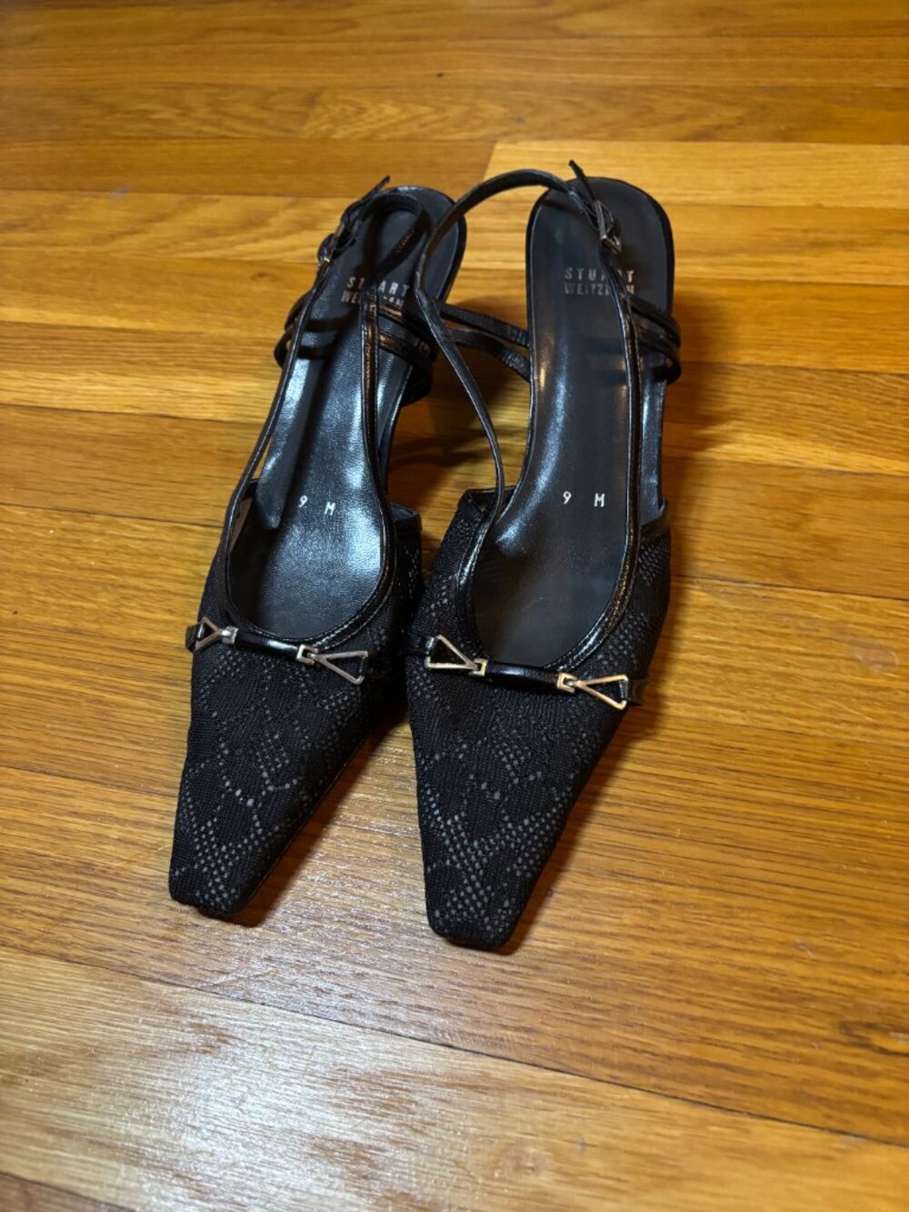 Stuart Weitzman Black Strappy Kitten Heels